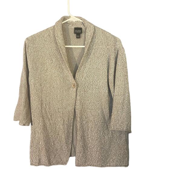 Eileen Fisher Heathered Beige Cotton Blend Knit One Button Cardigan Women SZ S - Picture 1 of 7